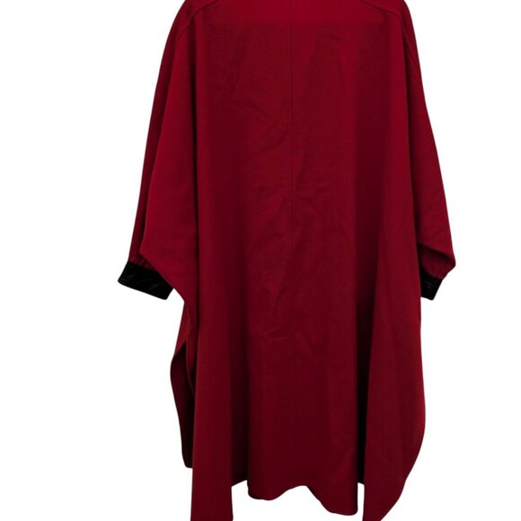 Vintage Dani Colby 80% Wool Blend Cape Coat With Black Genuine Red Leather Trim - Picture 6 of 10